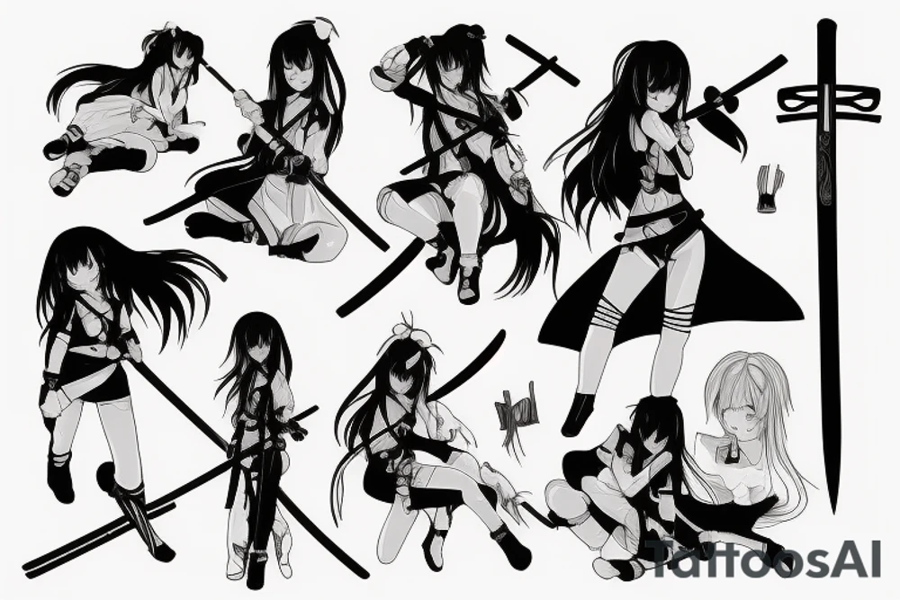 anime girl with katana tattoo idea