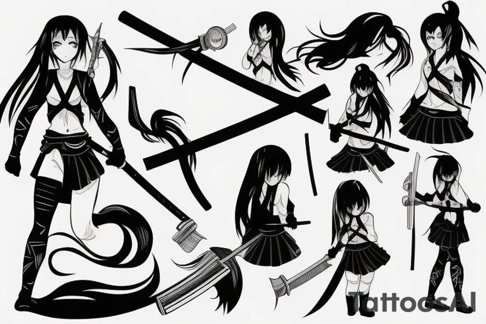 anime girl with katana tattoo idea