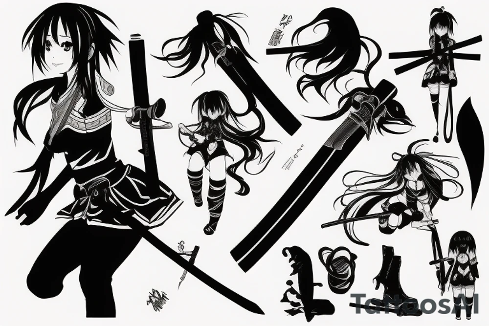 anime girl with katana tattoo idea