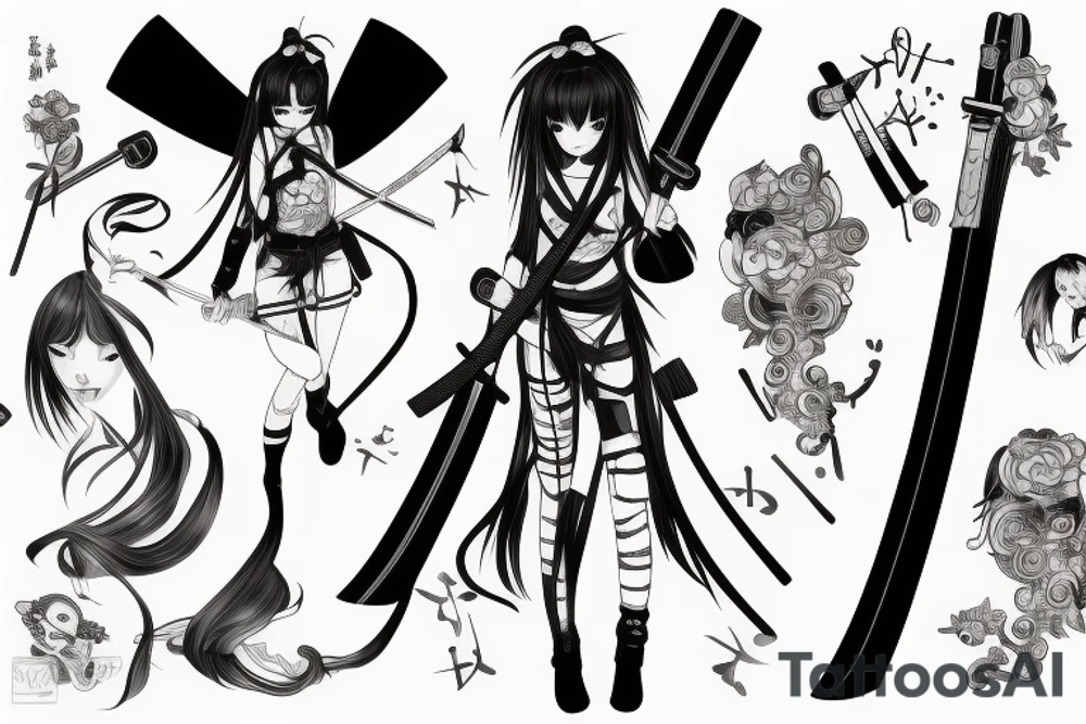 anime girl with katana tattoo idea
