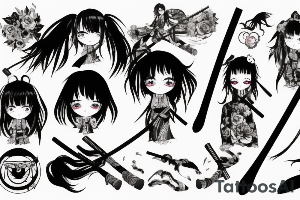 anime girl with katana tattoo idea