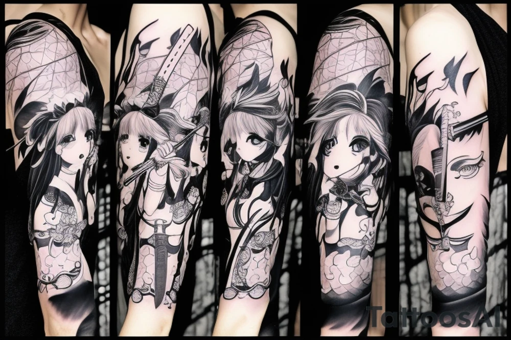 anime girl with katana tattoo idea