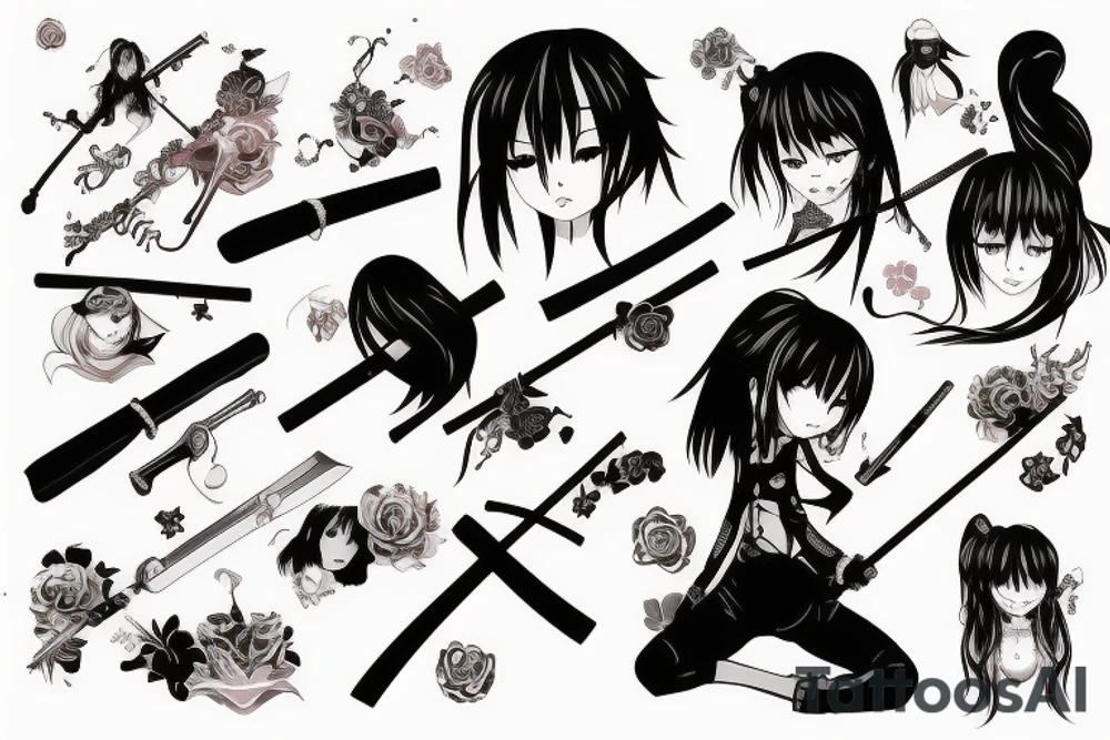 anime girl with katana tattoo idea