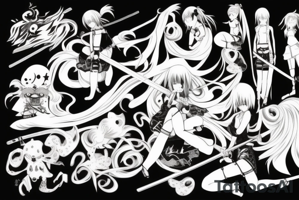 anime girl with katana tattoo idea