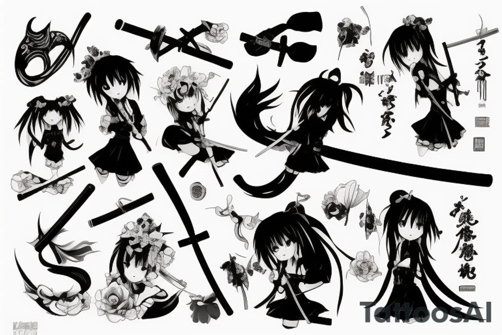 anime girl with katana tattoo idea