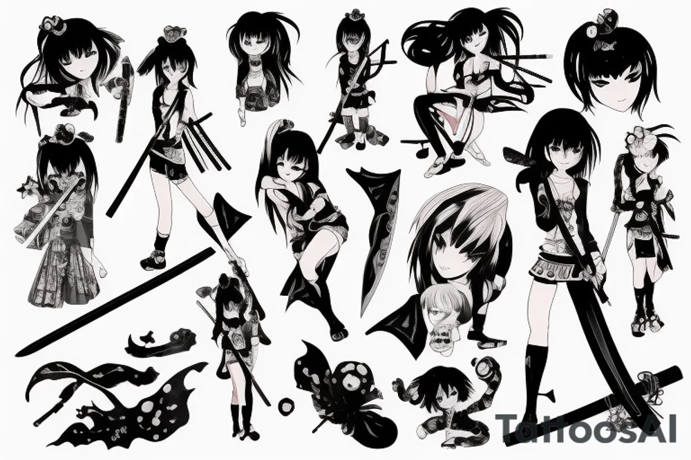 anime girl with katana tattoo idea