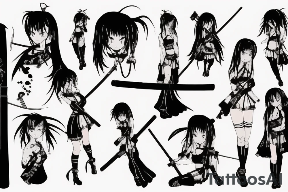 anime girl with katana tattoo idea