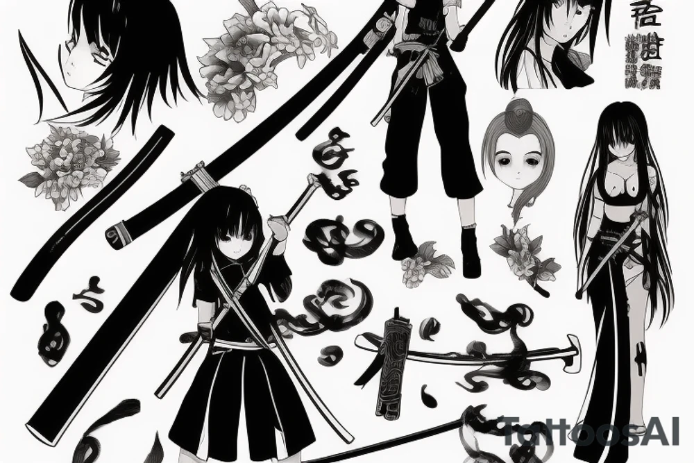 anime girl with katana tattoo idea