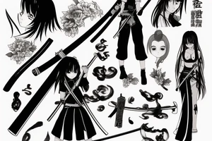 anime girl with katana tattoo idea