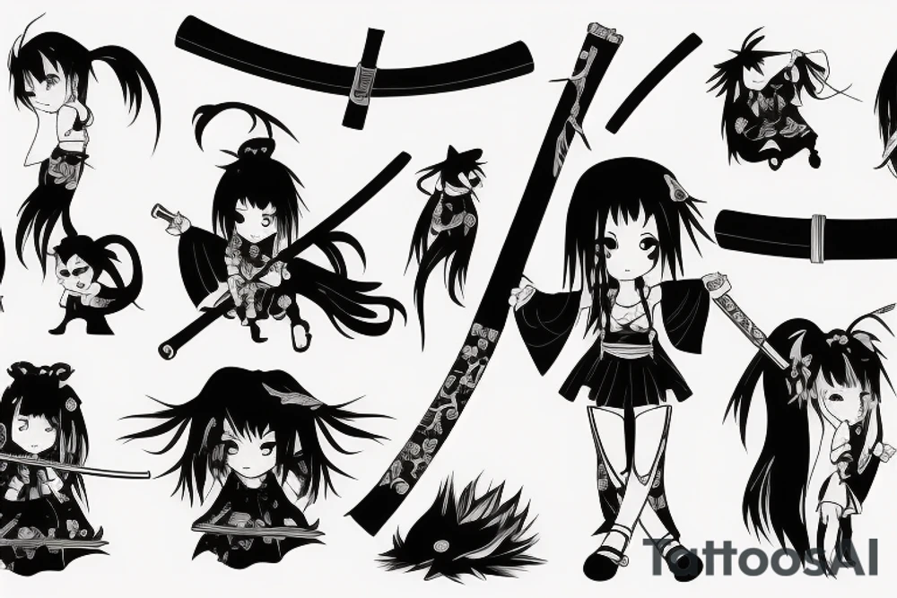 anime girl with katana tattoo idea