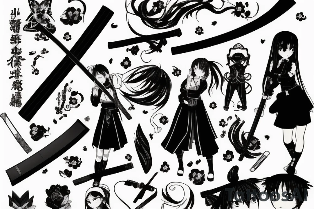 anime girl with katana tattoo idea