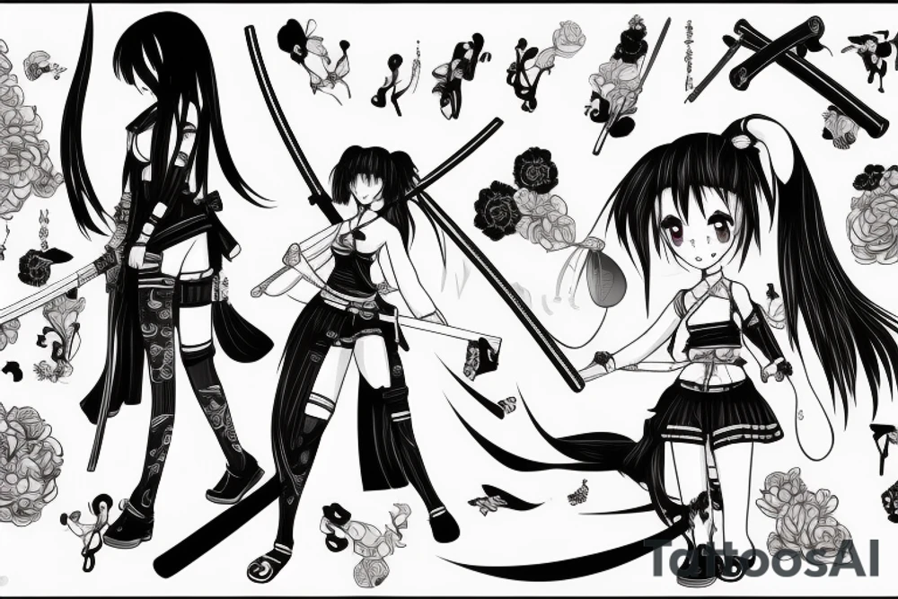 anime girl with katana tattoo idea