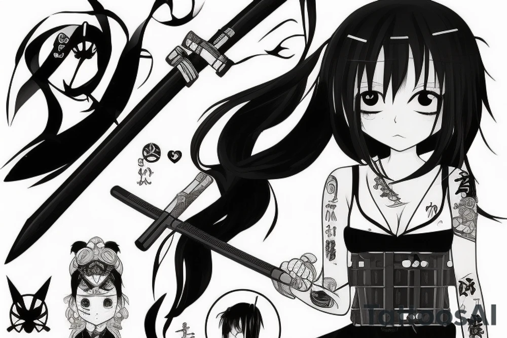 anime girl with katana tattoo idea
