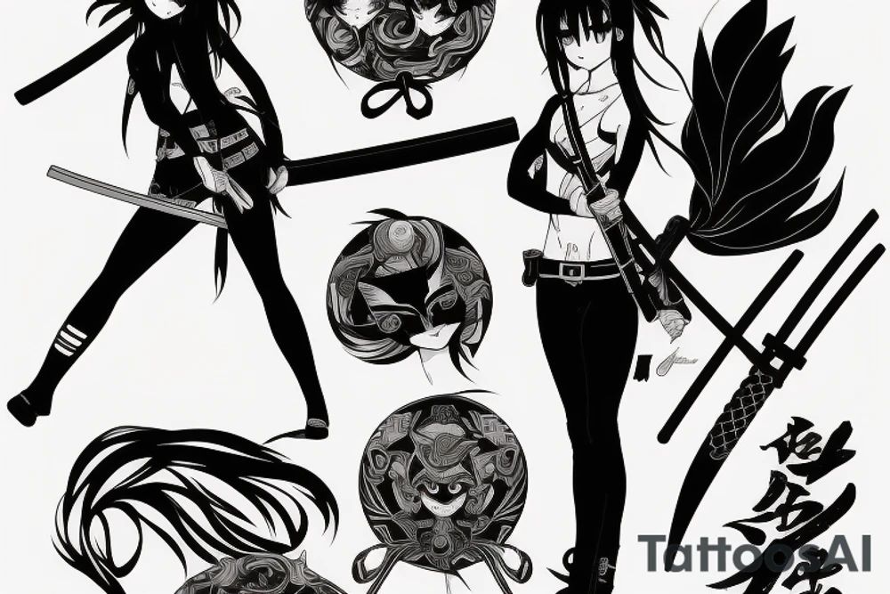 anime girl with katana tattoo idea