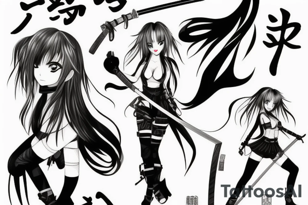 anime girl with katana tattoo idea