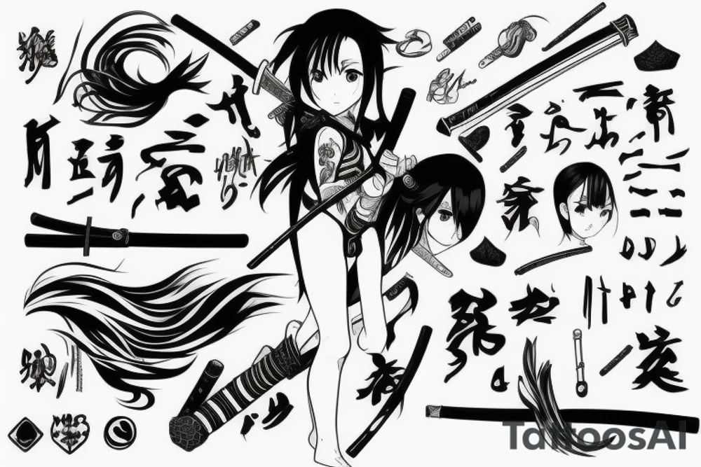anime girl with katana tattoo idea