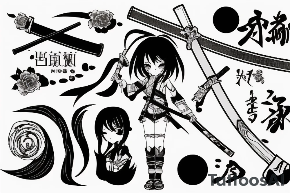 anime girl with katana tattoo idea