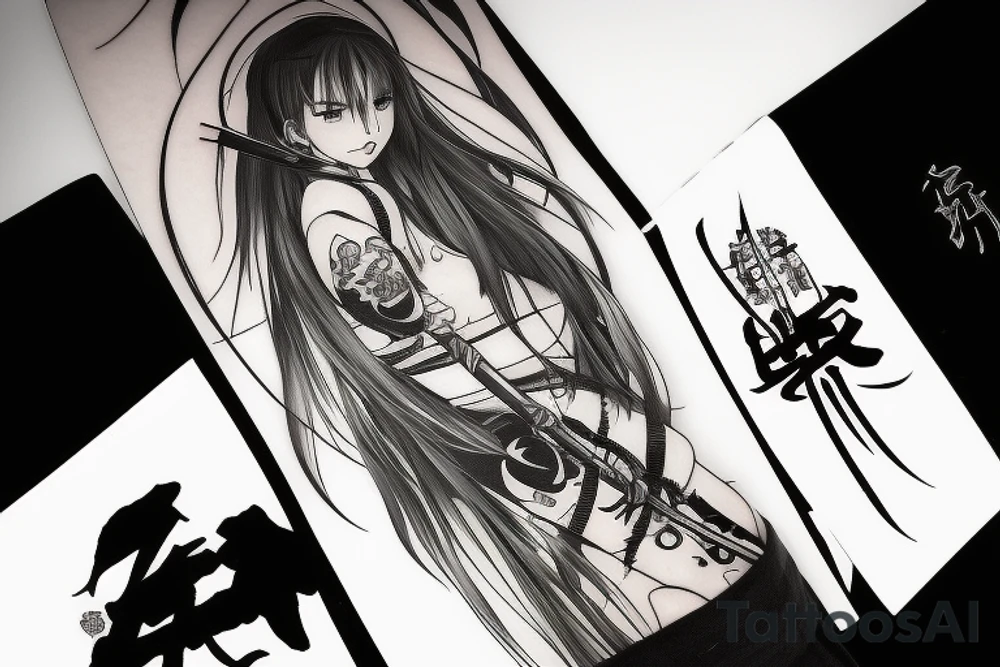 anime girl with katana tattoo idea