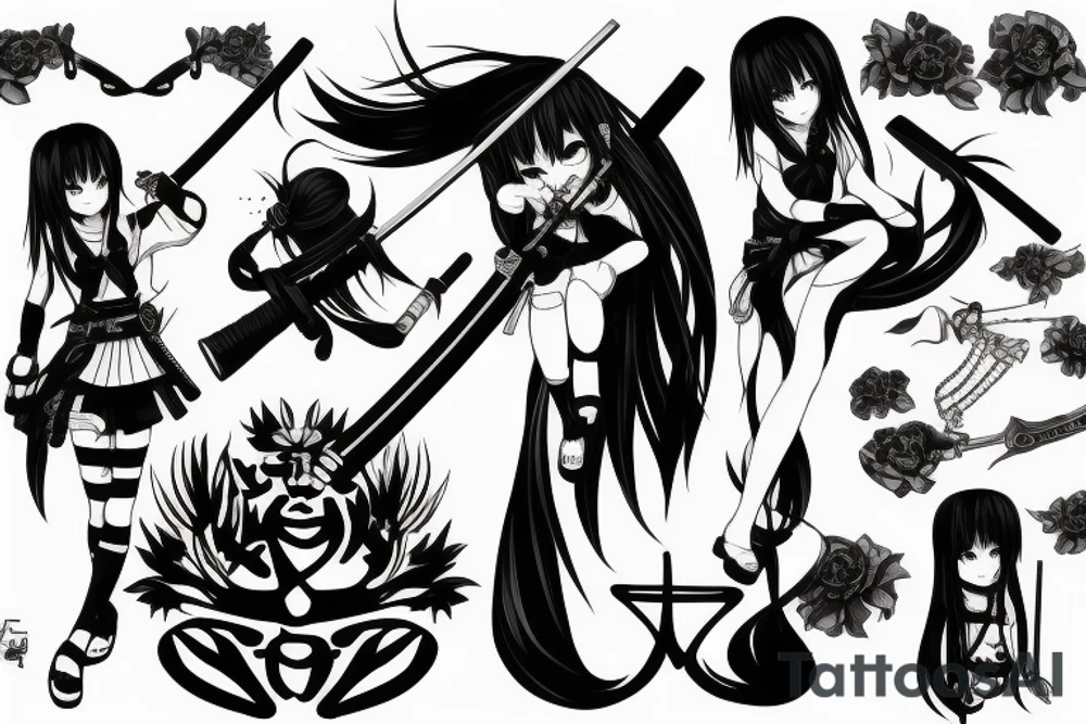 anime girl with katana tattoo idea