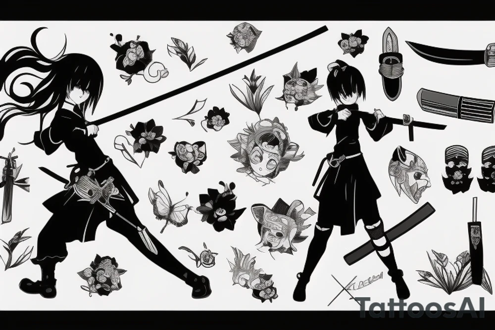 anime girl with katana tattoo idea