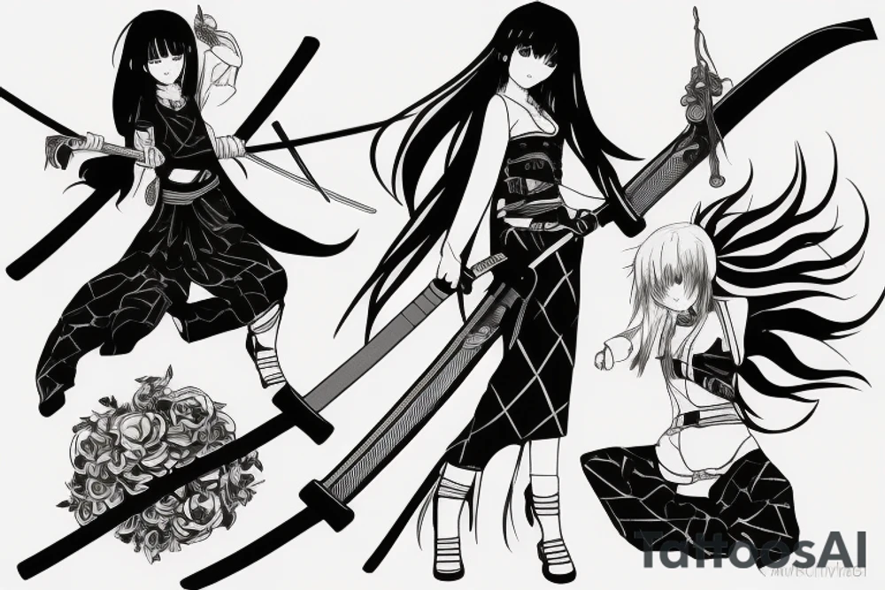 anime girl with katana tattoo idea
