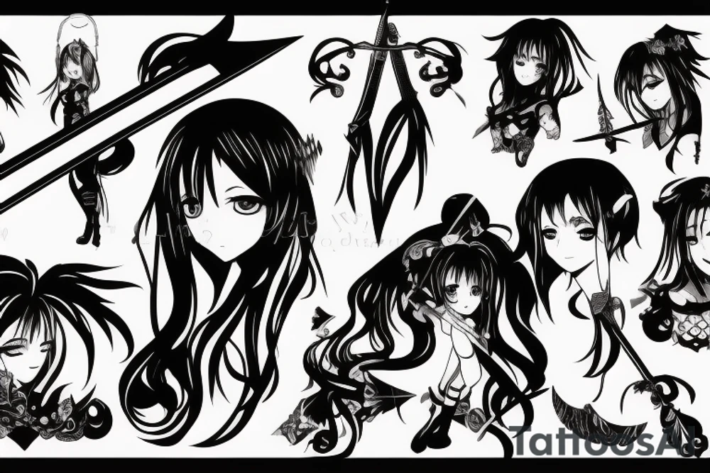 anime girl with sword in hand tattoo idea