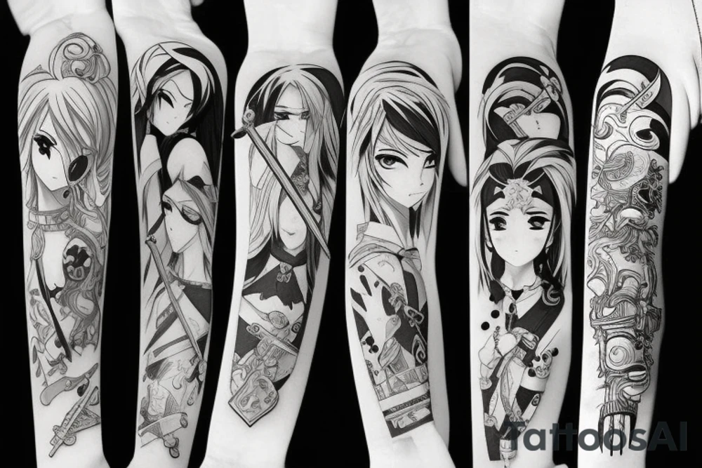 anime girl with sword in hand tattoo idea