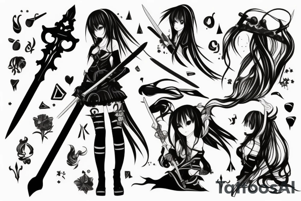 anime girl with sword in hand tattoo idea