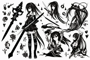 anime girl with sword in hand tattoo idea