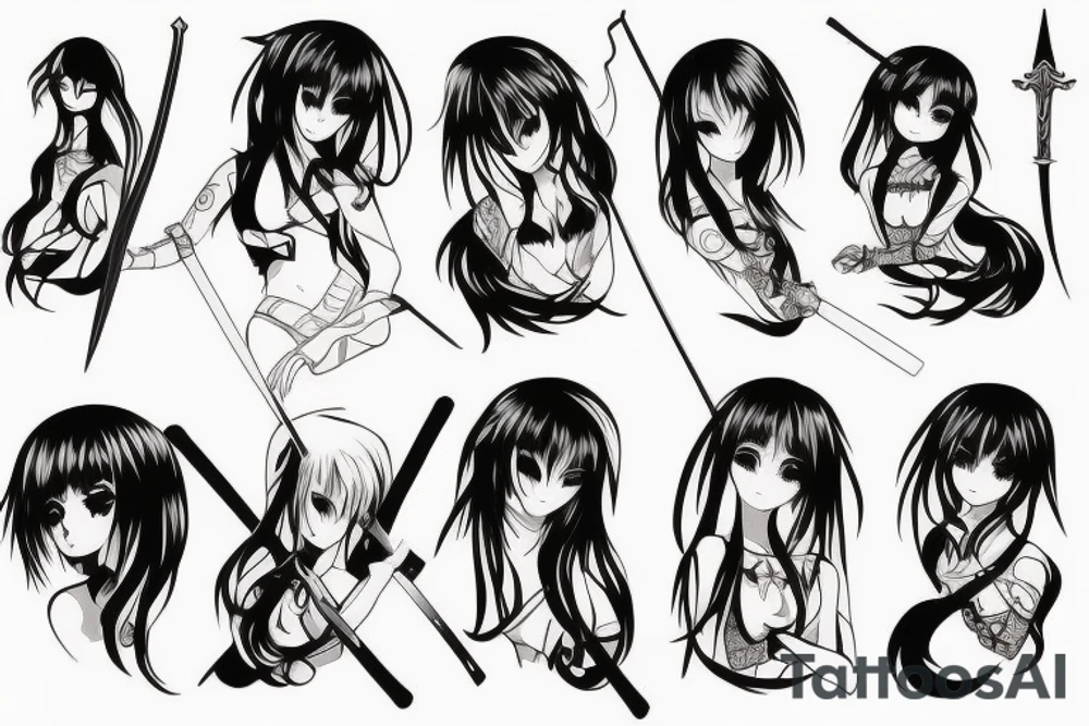 anime girl with sword in hand tattoo idea