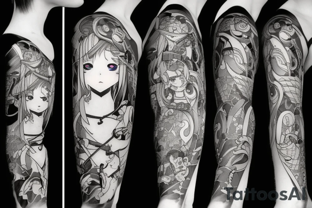 anime girl with sword in hand tattoo idea