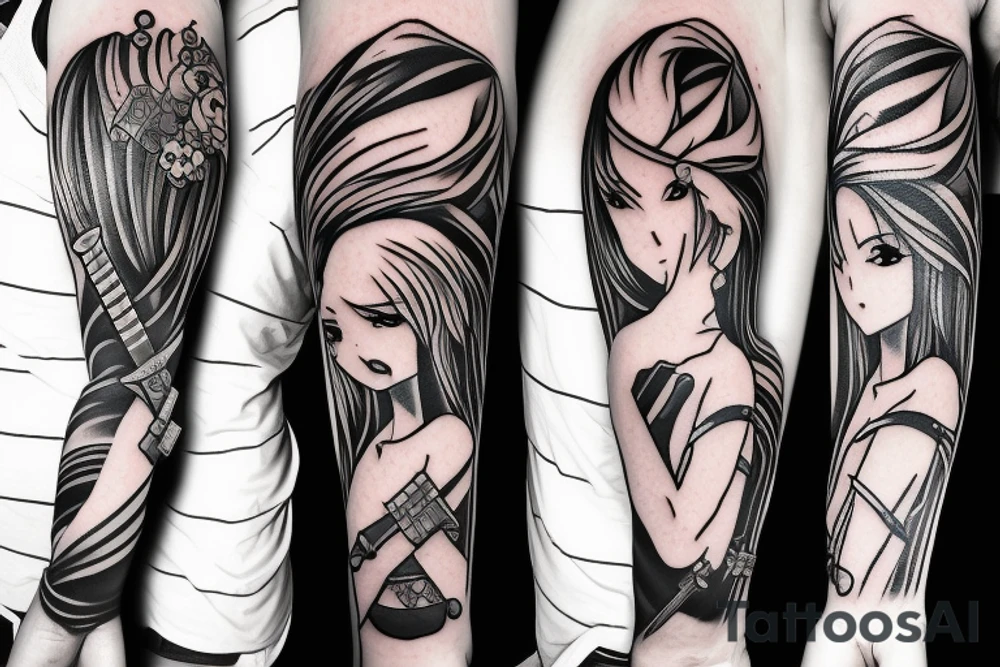 anime girl with sword in hand tattoo idea