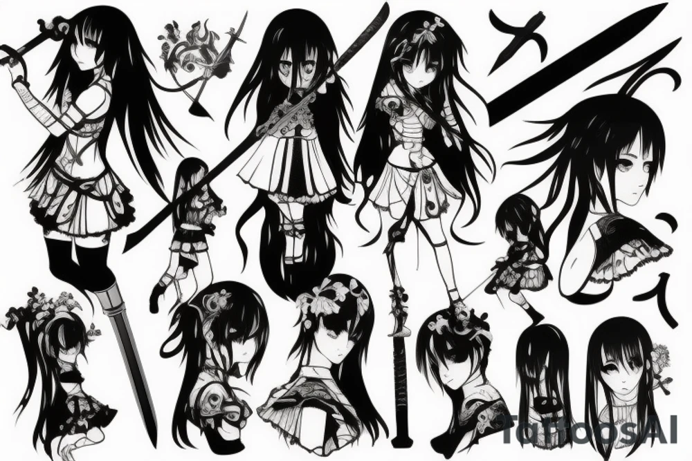 anime girl with sword in hand tattoo idea