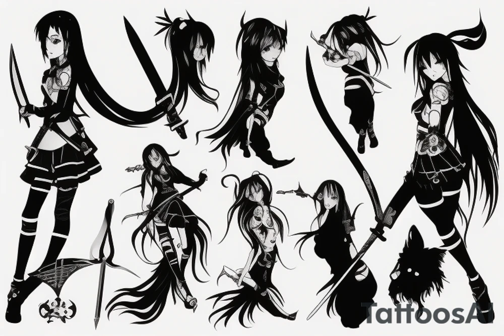 anime girl with sword in hand tattoo idea