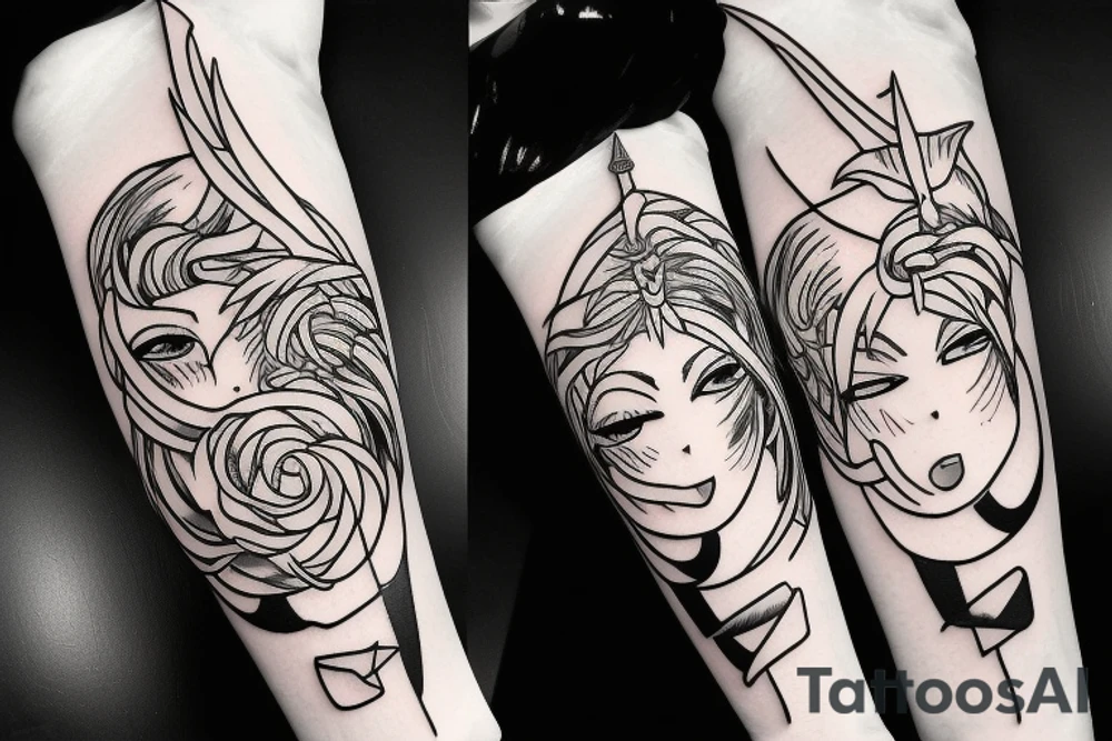 anime girl with sword in hand tattoo idea