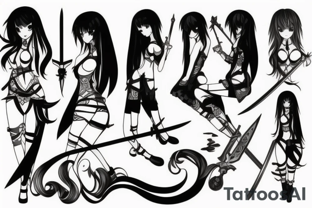 anime girl with sword in hand tattoo idea