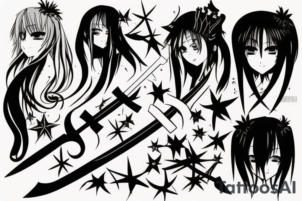 anime girl with sword in hand tattoo idea