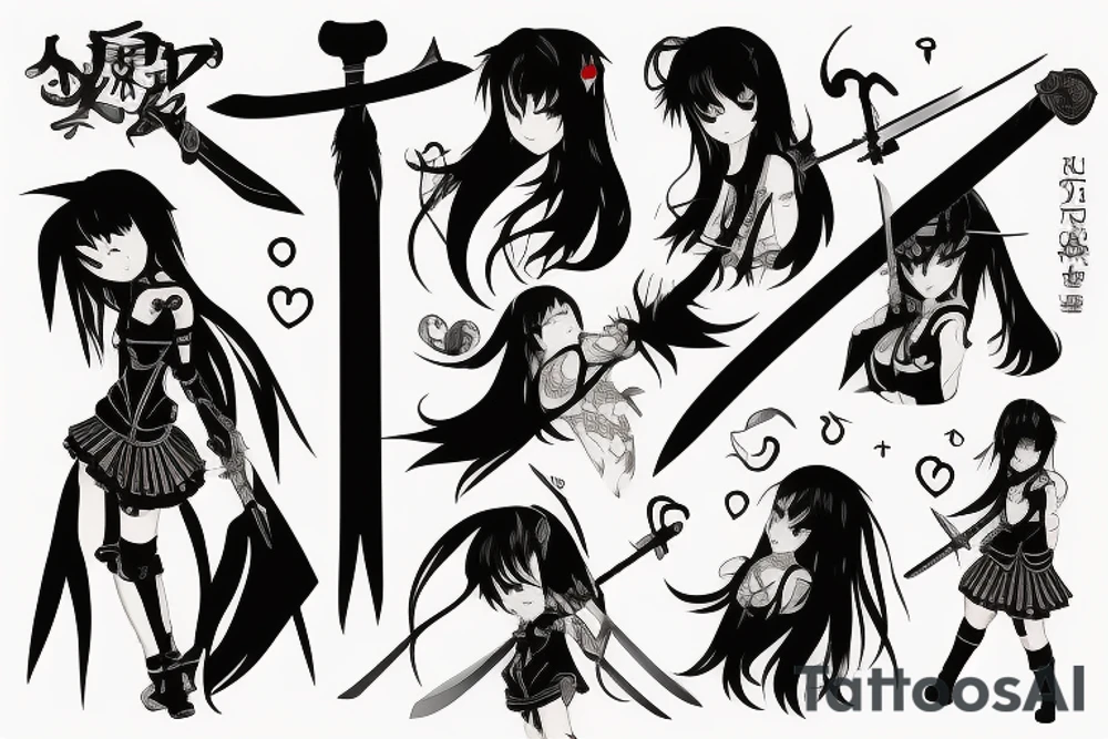 anime girl with sword in hand tattoo idea