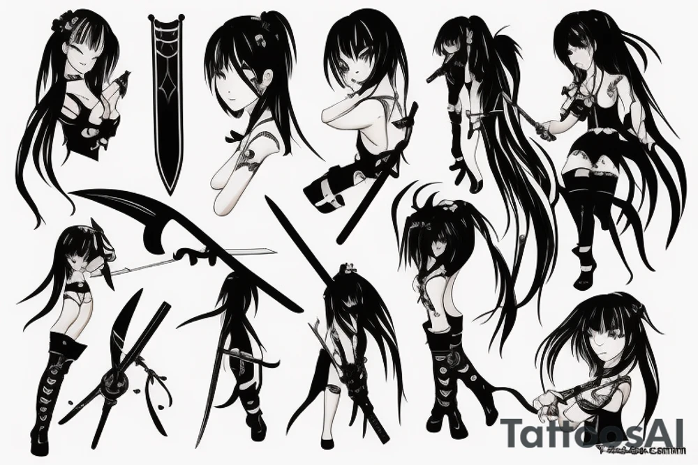 anime girl with sword in hand tattoo idea