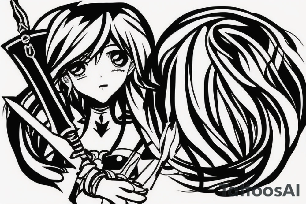 anime girl with sword in hand tattoo idea