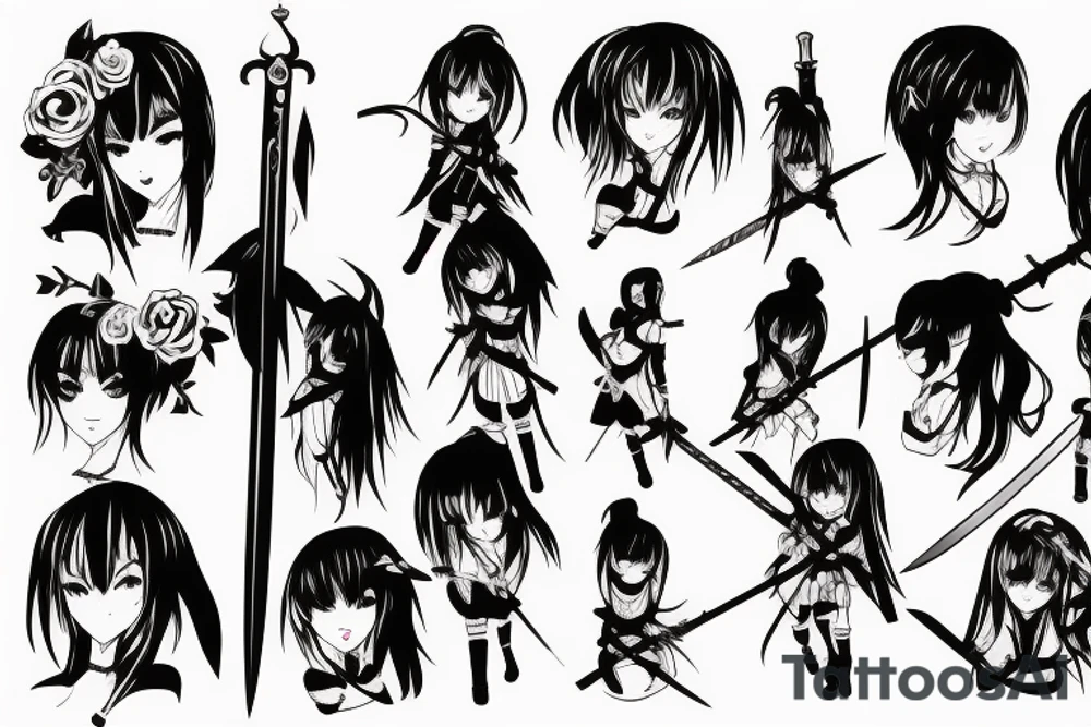 anime girl with sword in hand tattoo idea