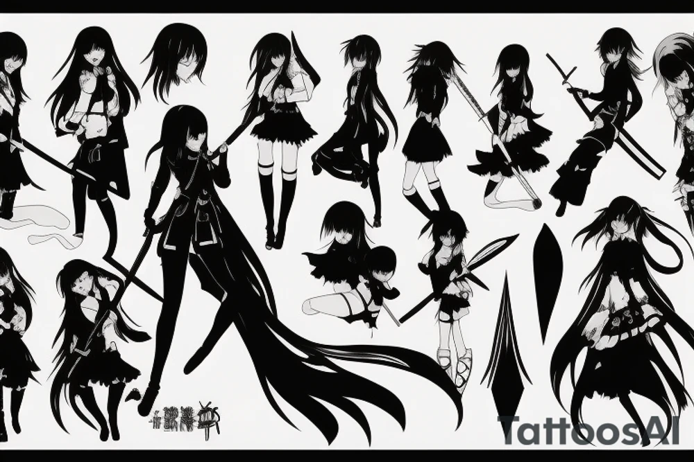 anime girl with sword in hand tattoo idea