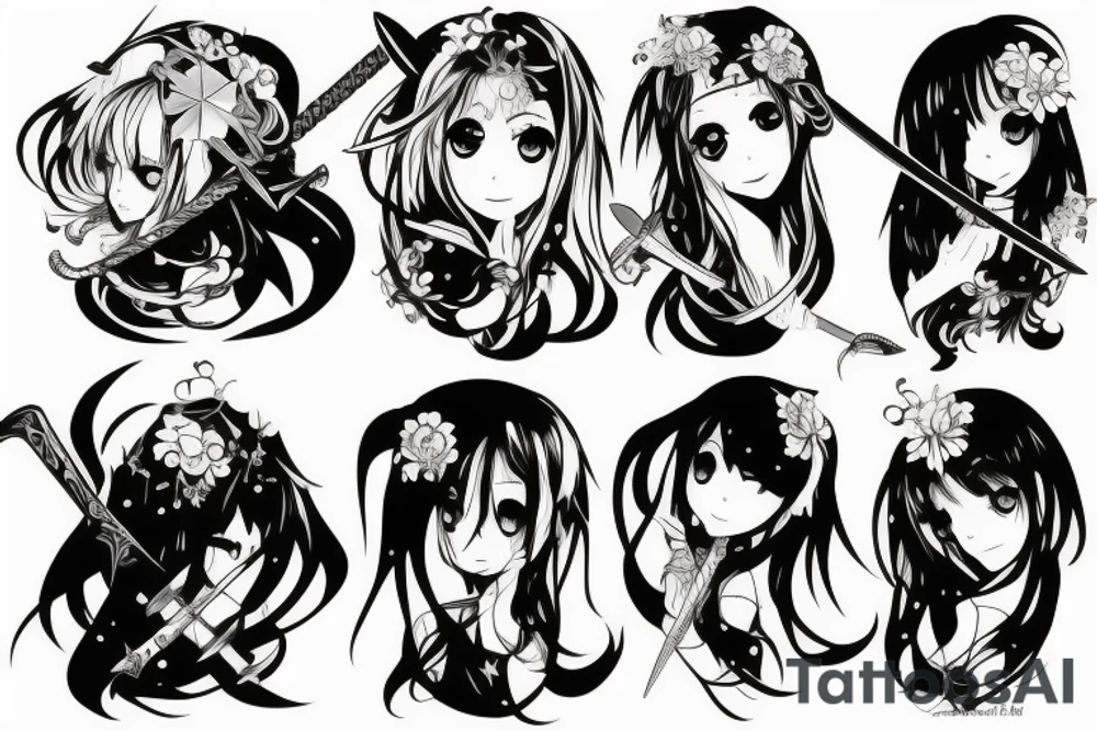 anime girl with sword in hand tattoo idea