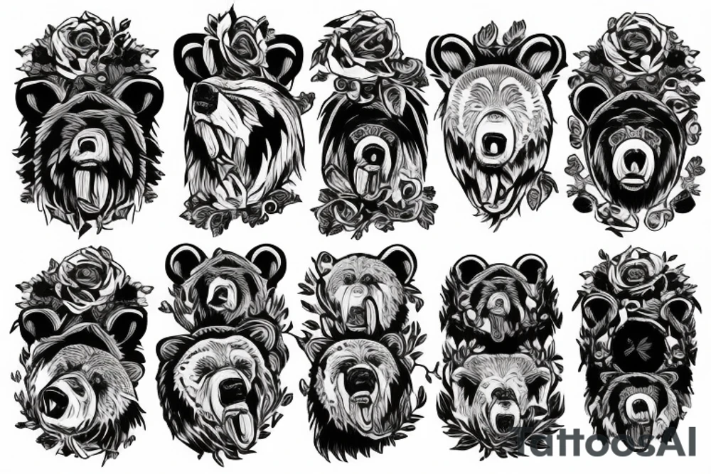 grizzly bear roaring tattoo idea