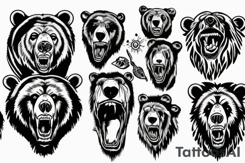 grizzly bear with sharp teeth tattoo idea
