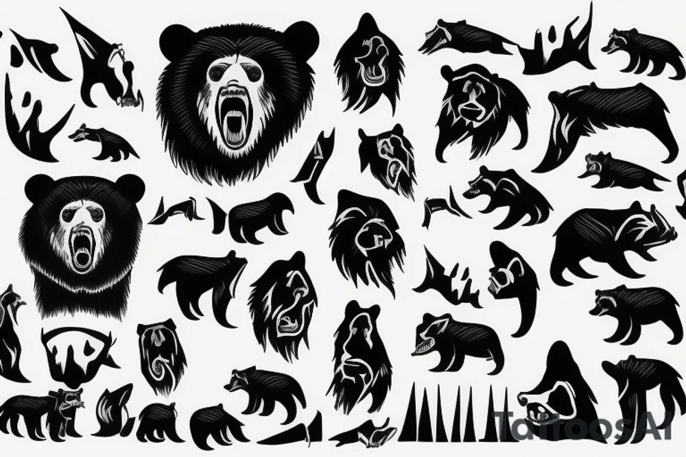 grizzly bear with sharp teeth tattoo idea