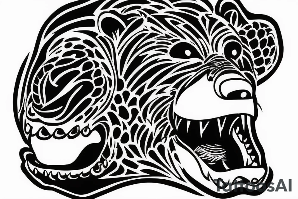 grizzly bear with sharp teeth tattoo idea