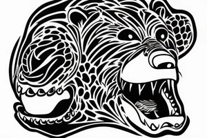 grizzly bear with sharp teeth tattoo idea