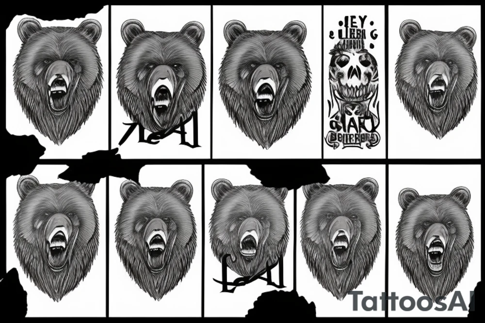 grizzly bear with sharp teeth tattoo idea