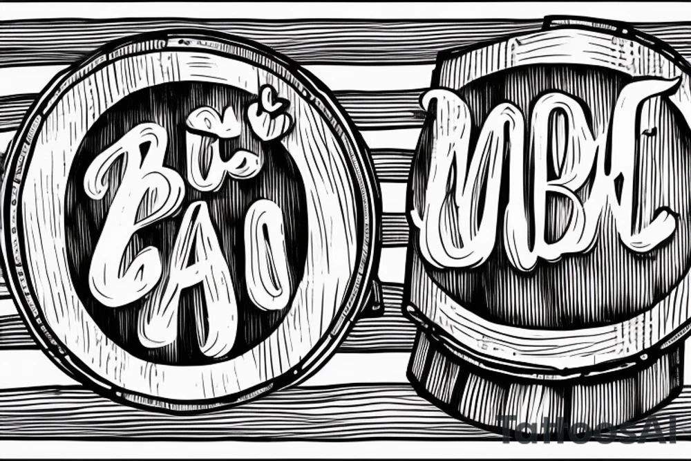 Wooden barrel standing up with the word Bodker written across the middle tattoo idea